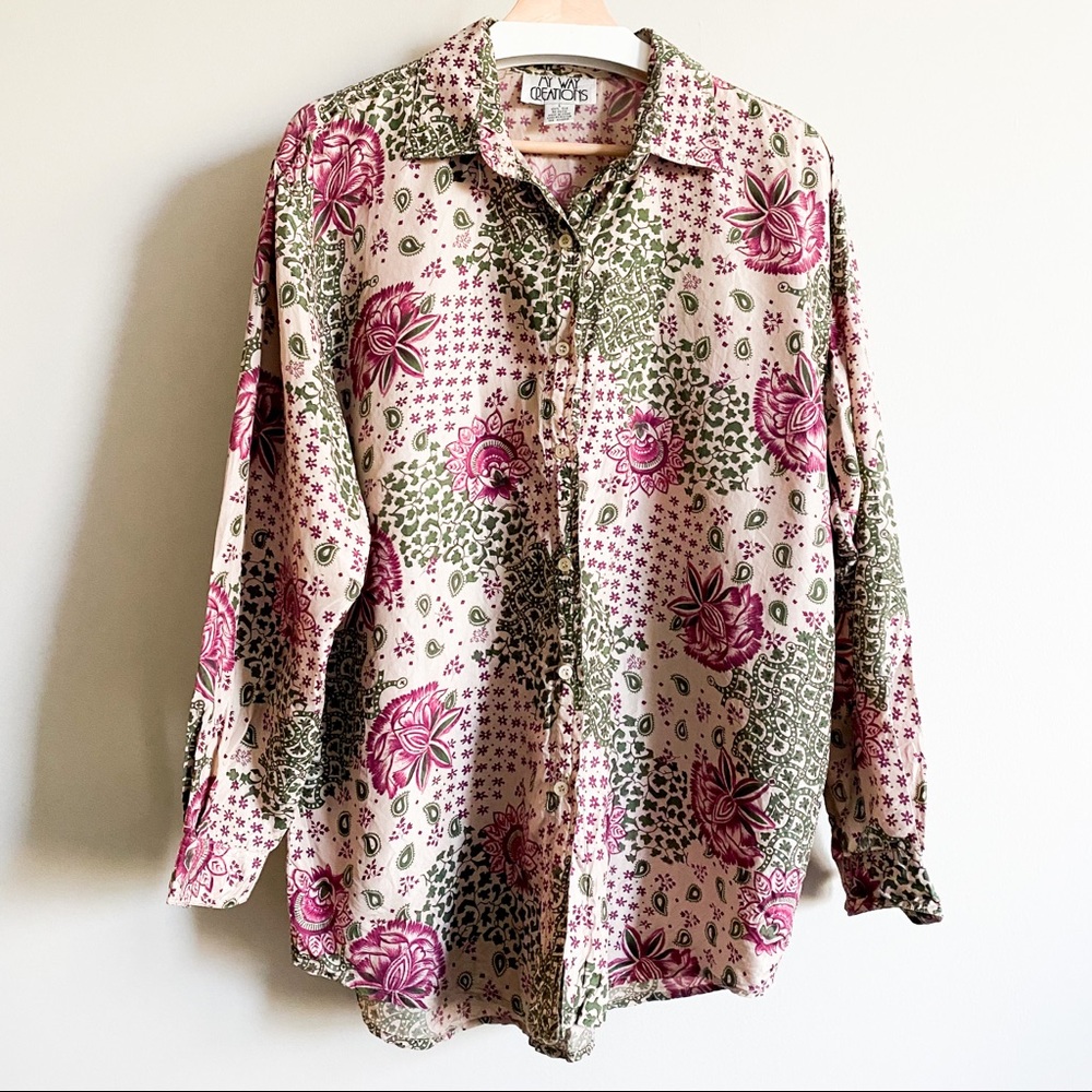 VINTAGE My Way Creations 100% Silk Blouse Size L